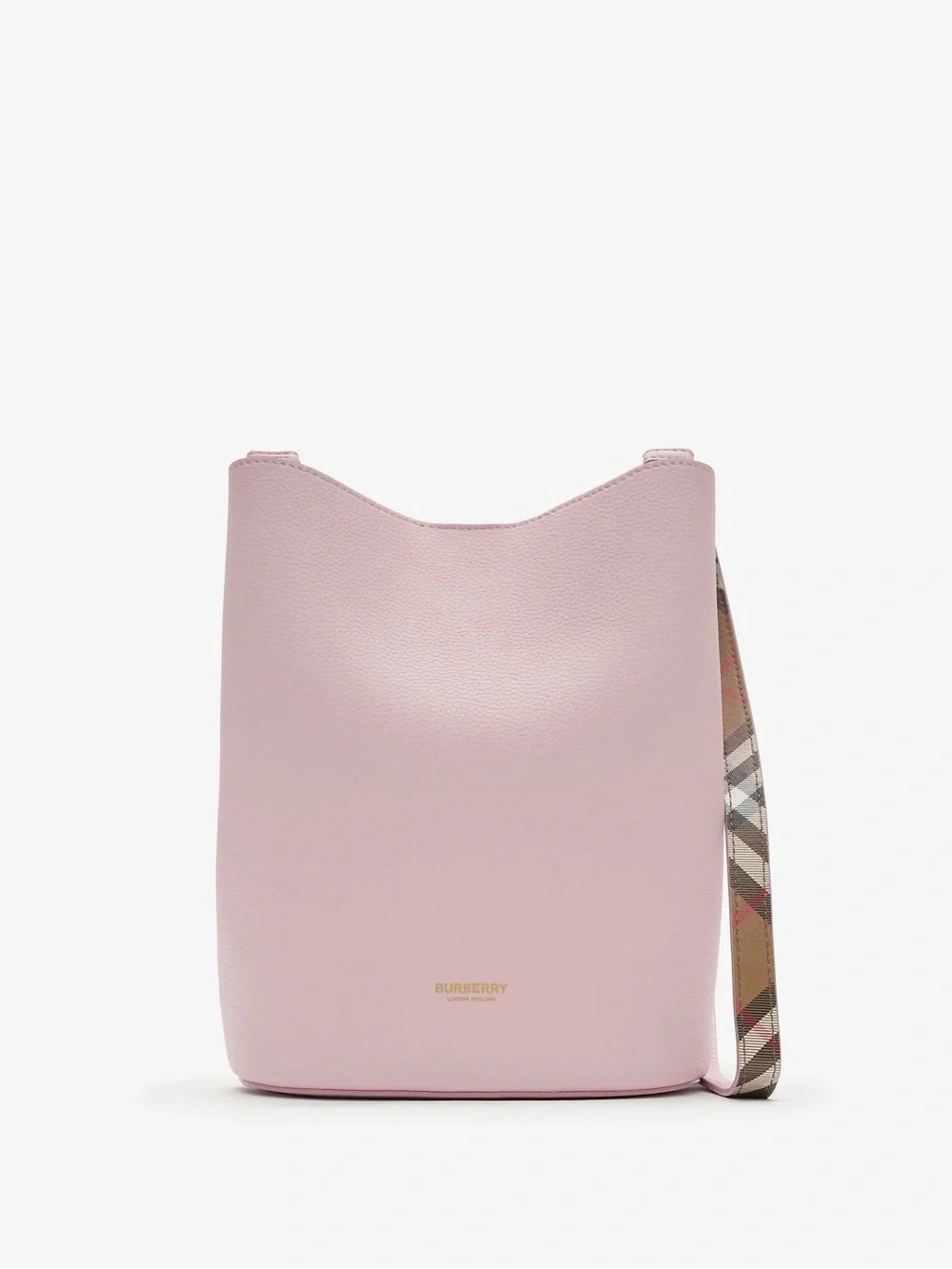 Burberry Pink Leather Bucket Bag with Signature Check Strap